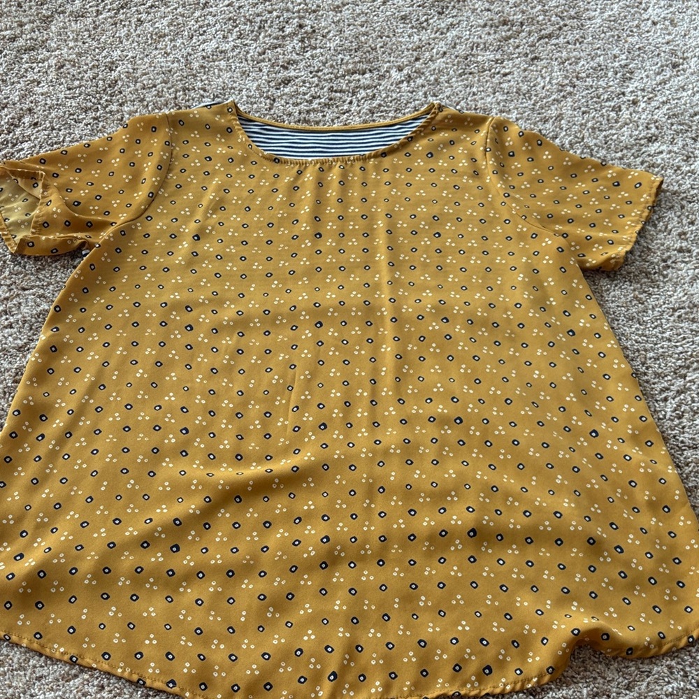 Mustard Polka Dot Short Sleeve Women's Top